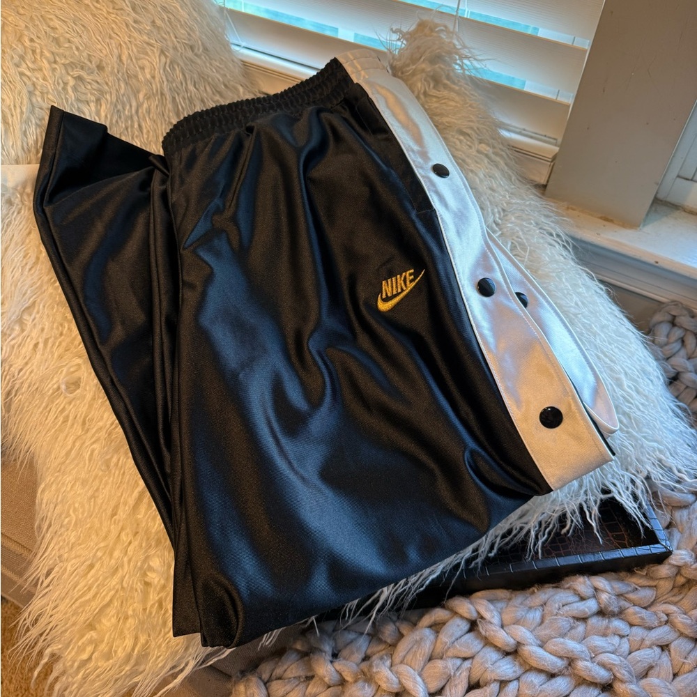 Nike Black and White tear away Sweatpants with Swoosh